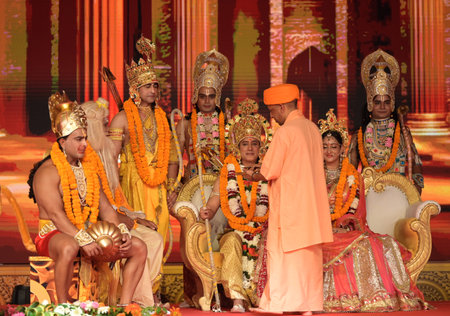 AYODHYA INDIA OCTOBER 30 2024 Uttar Pradesh Chief Minister Yogi Adityanath welcomes lord Ram Laxman...