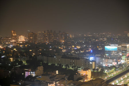 GURUGRAM INDIA OCTOBER 30 2024 The Gurugram city DLF area is illuminated on the eve of Diwali festival on October 30 2024 in Gurugram India Photo by Parveen Kumar Hindustan Timesのeditorial素材