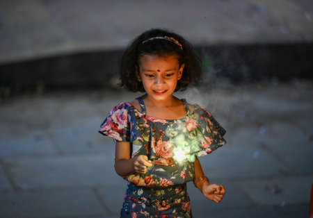 NOIDA, INDIA - OCTOBER 31: People light fireworks on the occasion of Diwali, the festival of Lights on Thursday night, on October 31, 2024 in Noida, India. (Photo by Sunil Ghosh/Hindustan Times )のeditorial素材