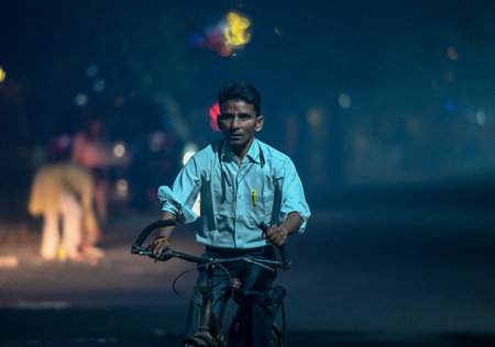 NOIDA, INDIA - OCTOBER 31: Pollution was observed in the city after bursting of firecrackers on Diwali on Thursday night, on October 31, 2024 in Noida, India. (Photo by Sunil Ghosh/Hindustan Times )のeditorial素材