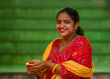 NOIDA, INDIA - OCTOBER 31: People offer prayers at a temple on the occasion of Diwali at Sanatan Dharm Mandir at Sector 19 on Thursday Night, on October 31, 2024 in Noida, India. (Photo by Sunil Ghosh/Hindustan Times )のeditorial素材
