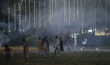 MUMBAI, INDIA - OCTOBER 31: People celebrated Diwali with firecrackers at Shivaji Park in Mumbai. Diwali is certainly one of the biggest, brightest, and most important festivals, on October 31, 2024 in Mumbai, India. (Photo by Raju Shinde/Hindustan Times のeditorial素材