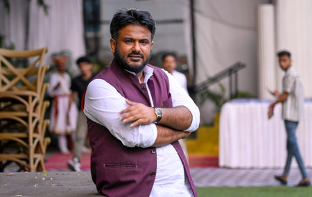 MUMBAI INDIA NOVEMBER 4 2024 Fahad Ahmad a NCP Sharad Pawar candidate from Anushakti Nagar Assembly constituency gives the pose during his interview on November 4 2024 in Mumbai India Photo by Raju Shinde Hindustan Timesのeditorial素材