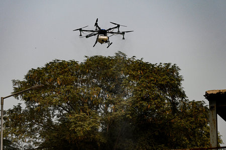 NEW DELHI INDIA NOVEMBER 8 2024 Mist Spraying drone during its demonstration at Anand Vihar on...