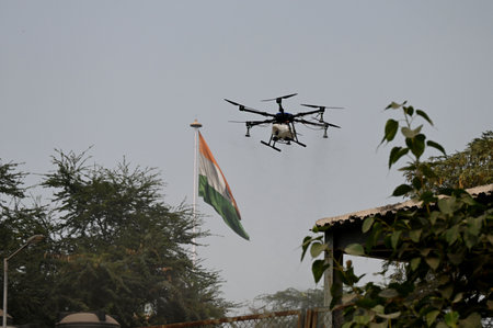 NEW DELHI INDIA NOVEMBER 8 2024 Mist Spraying drone during its demonstration at Anand Vihar on...