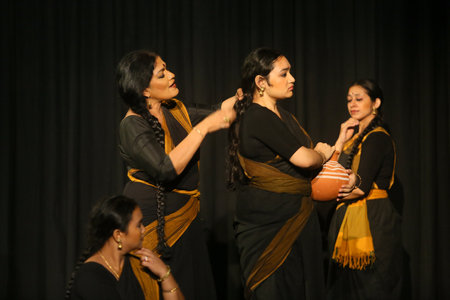 NEW DELHI INDIA OCTOBER 4 2024 Padma Shri awardee Geeta Chandran performs during an evening of dance and dialogue titled Our Voice alongside her Natya Vriksha Dance Collective on October 7 2024 in New Delhi India The event honored women strength in the faのeditorial素材