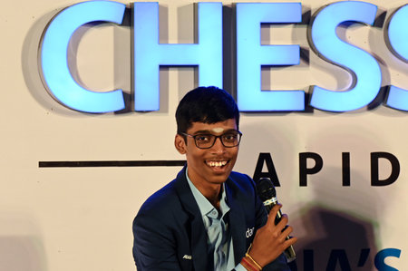 KOLKATA INDIA NOVEMBER 12 2024 Chess player R Praggnanandhaa during inauguration of 6th TATA Steel...