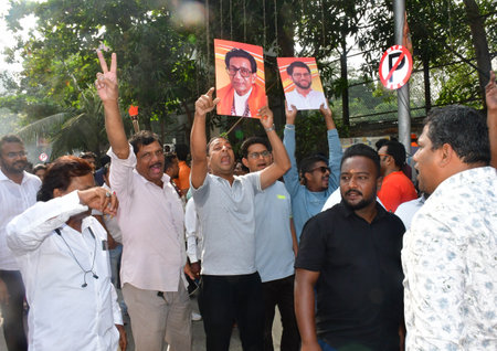 MUMBAI INDIA NOVEMBER 23: Shiv Sena UBT candidate from Worli Aditya Thackeray along with supporters...