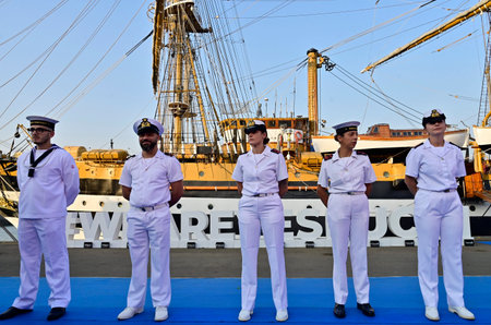 MUMBAI INDIA NOVEMBER 29 2024 Italian Navy training Ship Amerigo Vespucci at Mumbai Port on November 29 2024 in Mumbai India Italian Navyâs training ship Amerigo Vespucci five day stopover in Mumbai is aimed at strengthening ties between New Delhi and Rのeditorial素材