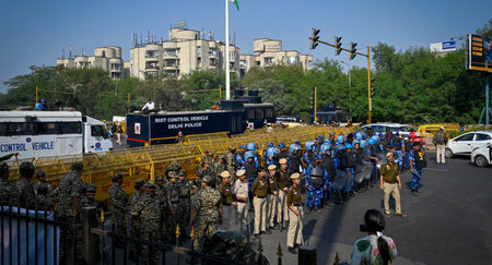NEW DELHI INDIA DECEMBER 2 2024 Delhi Police and RAF Security personnel deployed at Delhi Noida...