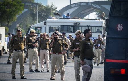 NEW DELHI INDIA DECEMBER 2 2024 Delhi Police and RAF Security personnel deployed at Delhi Noida...