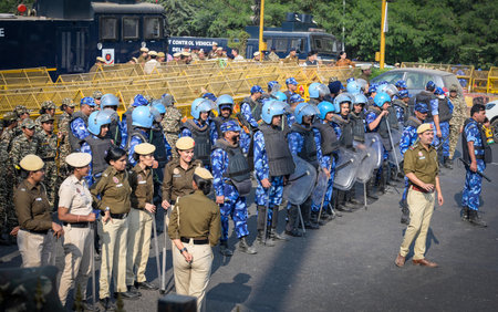 NEW DELHI INDIA DECEMBER 2 2024 Delhi Police and RAF Security personnel deployed at Delhi Noida...