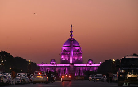 NEW DELHI INDIA DECEMBER 3 2024 Illuminated Rashtrapati Bhawan in Purple colour marking the International day of persons with Disabilities on December 3 2024 in New Delhi India Photo by Arvind Yadav Hindustan Timesのeditorial素材
