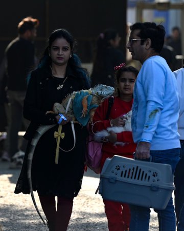 NEW DELHI, INDIA - DECEMBER 15: People along with their pets participate in two-days PET Festival Pet Fed, at NSIC Ground, on December 15, 2024 inNew Delhi, India. (Photo by Salman Ali/Hindustan Times )のeditorial素材
