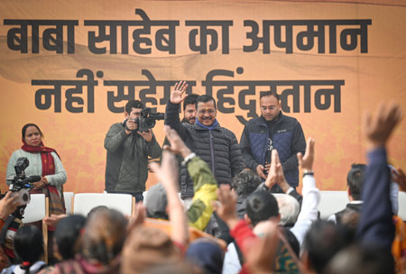 NEW DELHI INDIA DECEMBER 19 2024 Arvind Kejriwal National Convenor of Aam Admi Party addresses his...