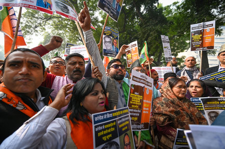 NEW DELHI INDIA DECEMBER 19 2024 BJP MP Yogender Chandoliya along with his supporters protests...