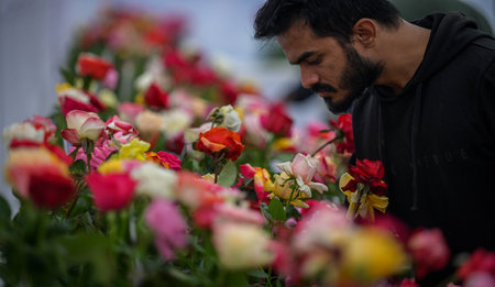 NEW DELHI INDIA DECEMBER 21 2024 A Boy visits the All India Winter Rose Show organised by the New Delhi Municipal Council NDMC in association with The Rose Society of India at India Africa Friendship Rose Garden at Chanakyapuri on December 21 2024 in New のeditorial素材