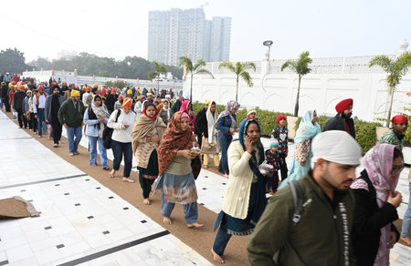 NEW DELHI, INDIA - JANUARY 1: Devotees visit Bangla Sahib gurudwara to offer prayers on the first...