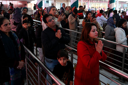 NEW DELHI, INDIA - JANUARY 1: Devotees visit Jhandewalan Temple to offer prayers on the first day of...