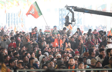 NEW DELHI, INDIA - JANUARY 5: BJP supporters and workers during a \Parivartan Rally\ forthcoming...