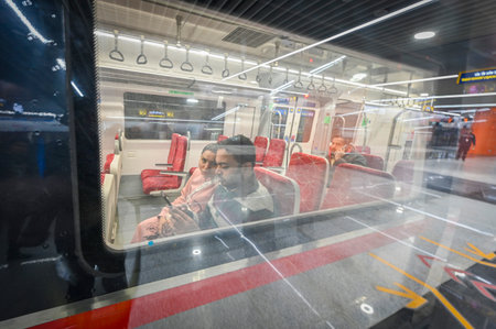 NEW DELHI INDIA JANUARY 6 2025  A view Namo Bharat train operations have commenced on first day for public connecting New Ashok Nagar in Delhi to Meerut South on January 6, 2025 in New Delhi, India. Prime Minister Narendra Modi inaugurated the Sahibabad-Nのeditorial素材