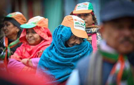NEW DELHI INDIA JANUARY 6 2025  Sandeep Dikshit, Candidate of Congress from New Delhi Constituency seen during door to door campaign ahead of Delhi Vidhan Sabha Elections at Palika Dham, Gole Market on January 6, 2025 in New Delhi, India. (Photo by Sanchiのeditorial素材