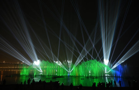 PRAYAGRAJ, INDIA - JANUARY 11: Light and sound show narrating the mythological story of Maha Kumbh organised by UP Tourism department in Maha Kumbh Nagar Prayagraj, on January 11, 2025 in Prayagraj, India. The next Maha Kumbh Mela will take place in Prayaのeditorial素材
