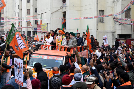 NEW DELHI INDIA JANUARY 15 2025 BJP Kalka Ji assembly candidate Ramesh Bidhuri along with Union...