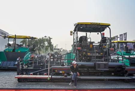 GREATER NOIDA, INDIA - JANUARY 19: Construction machinery, building material equipment, mining...
