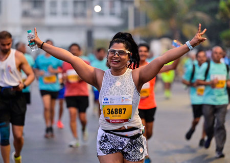 MUMBAI, INDIA - JANUARY 19: Long distance runners participate in Half Marathon during TATA Mumbai...