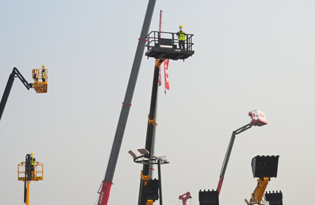 GREATER NOIDA, INDIA - JANUARY 19: Construction machinery, building material equipment, mining...