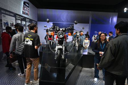 NEW DELHI, INDIA - JANUARY 18: Yamaha Motor Company Bikes displayed during the Bharat Mobility...