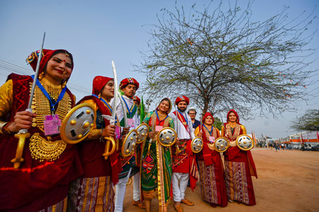 NEW DELHI, INDIA - JANUARY 22: state Artist Dress with tableau poss for photo during the Press...