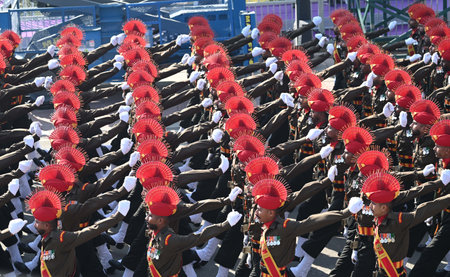 NEW DELHI INDIA JANUARY 26 2025 A contingent of the Brigade of the Guards marches past the saluting...