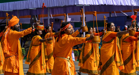 KOLKATA INDIA JANUARY 26 2025 Folk performance by Baul singers during the 76th Republic Day Parade...
