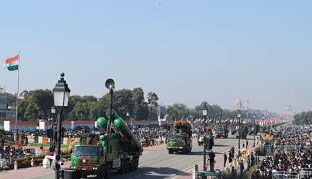 NEW DELHI INDIA JANUARY 26 2025 Brahmos Missile System on display during the Republic Day Parade 2025 at Kartavya Path on January 26 2025 in New Delhi India Photo by Arvind Yadav Hindustan Timesのeditorial素材