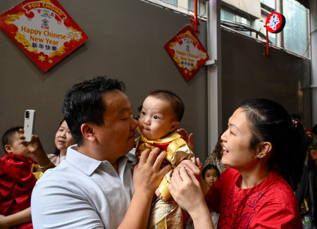 KOLKATA, INDIA - JANUARY 29: Chinese origin local people celebrate The Lunar New Year of Snake on January 29, 2025 in Kolkata, India. The Chinese New Year was celebrated on Wednesday to mark the beginning of the first day of the Year of Snakes according tのeditorial素材