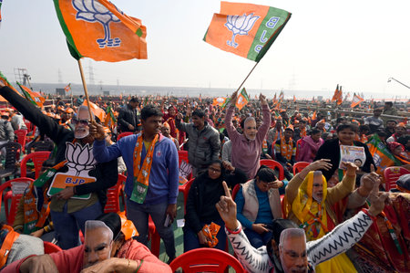 NEW DELHI, INDIA - JANUARY 29: BJP supporters during a public meeting of Prime Minister Narendra...