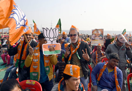 NEW DELHI, INDIA - JANUARY 29: BJP supporters during a public meeting of Prime Minister Narendra...