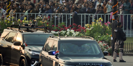 NEW DELHI, INDIA - JANUARY 29: Prime Minister Narendra Modi arrives during the Beating Retreat ceremony 2025, at Vijay Chowk on January 29, 2025 in New Delhi, India. The first Beating Retreat ceremony in India was held in 1955, during the state visit of Qのeditorial素材