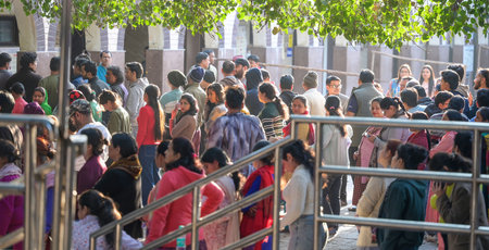 NEW DELHI INDIA FEBRUARY 5 2025 Voters at a polling station during the voting for Delhi Assembly...