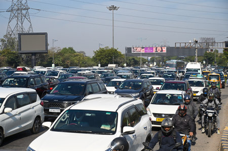 NOIDA, INDIA - FEBRUARY 7: Due to the convoy of former Chief Minister UP, Akhilesh Yadav, traffic...