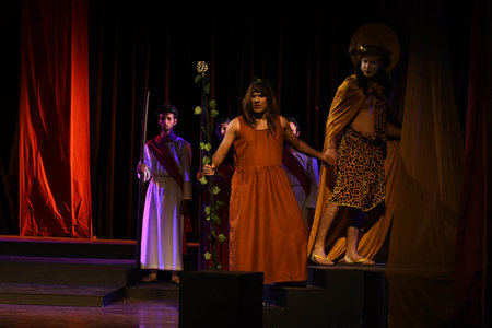 NEW DELHI INDIA FEBRUARY 10 2025 Artists from the team of Samooh Theatre Jammu perform a play The...