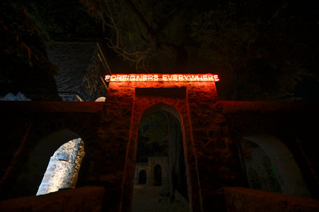 NEW DELHI INDIA FEBRUARY 12 2025 Installations seen installed over Arched Platform inside Sunder...