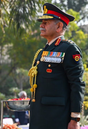 NOIDA, INDIA - FEBRUARY 15: Chief of the Army Staff General Upendra Dwivedi, PVSM, AVSM during an...