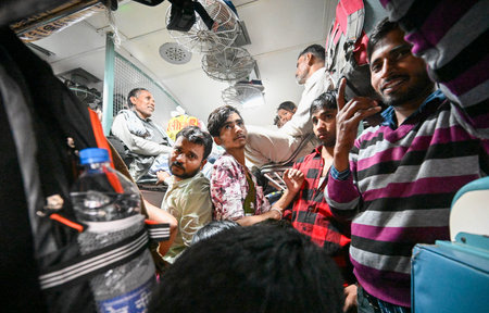 NEW DELHI, INDIA - FEBRUARY 16: Massive crowds of people seen boarding or deboarding the trains at...