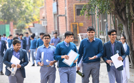 NEW DELHI, INDIA - FEBRUARY 17: 12th class students of Modern school coming out from examination...