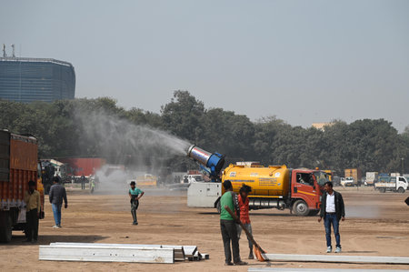 NEW DELHI, INDIA - FEBRUARY 18: Preparations underwent for the upcoming oath ceremony of Delhi's Chief Minister at Ramlila Maidan , on February 18, 2025 in New Delhi, India. (Photo by Sonu Mehta/Hindustan Times )のeditorial素材