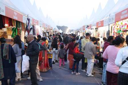 NEW DELHI, INDIA - JANUARY 28: Visitors enjoy during the Bharat Parv 2025, at Red Fort, on January 28, 2025 in New Delhi, India. Bharat Parv 2025 is a six-day celebration of India's culture and heritage that took place from January 26のeditorial素材