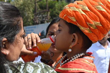 NAVI MUMBAI INDIA FEBRUARY 19 2025 Chatrappati Shivaji Maharaj Jayanti celebration of Shivaji chowk on the occasion of Shivaji Jayanti at Vashi on February 19 2025 in Navi Mumbai India Photo by Bachchan Kumar Hindustan Timesのeditorial素材